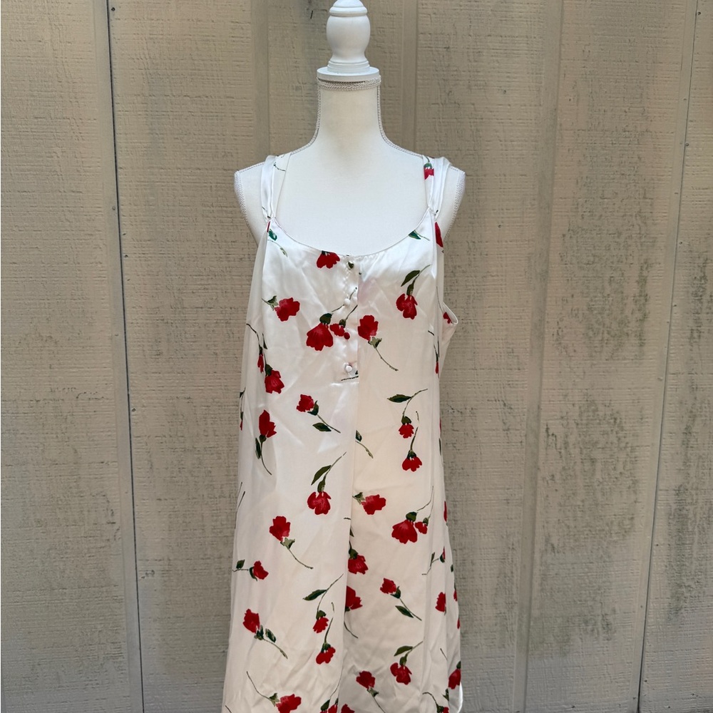 Barbizon Vintage Elegant Floral Chemise in White and Red - Picture 2 of 6